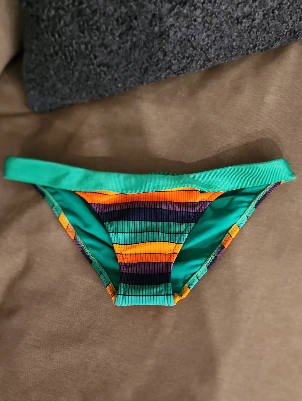 NEW! Salinas Green Striped Bikini Bottom with Colorful Accents Sz Large