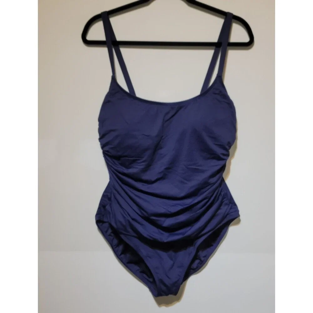 La Blanca Blue Island Goddess One Piece Swimsuit Ruched Plus Size‎ 16W