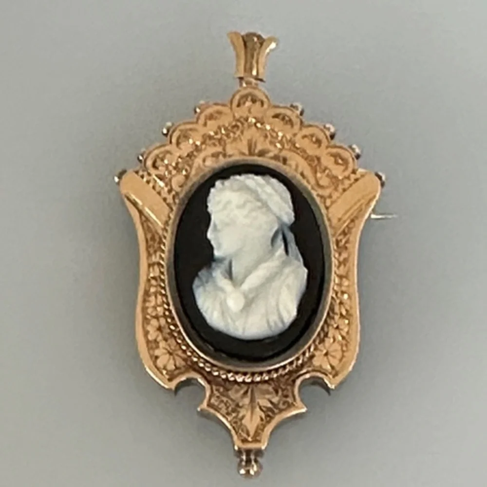 14k real solid gold brooch and pendant onix cameo discover elegance