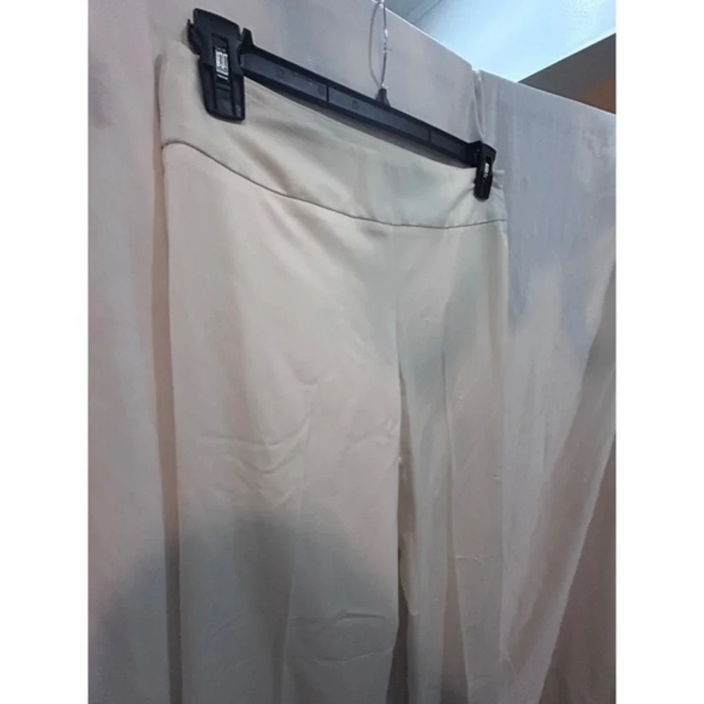 Trina‎ Turk Wide Leg Pants Women Size 6 Cream Good Cropped Satin Business Casual