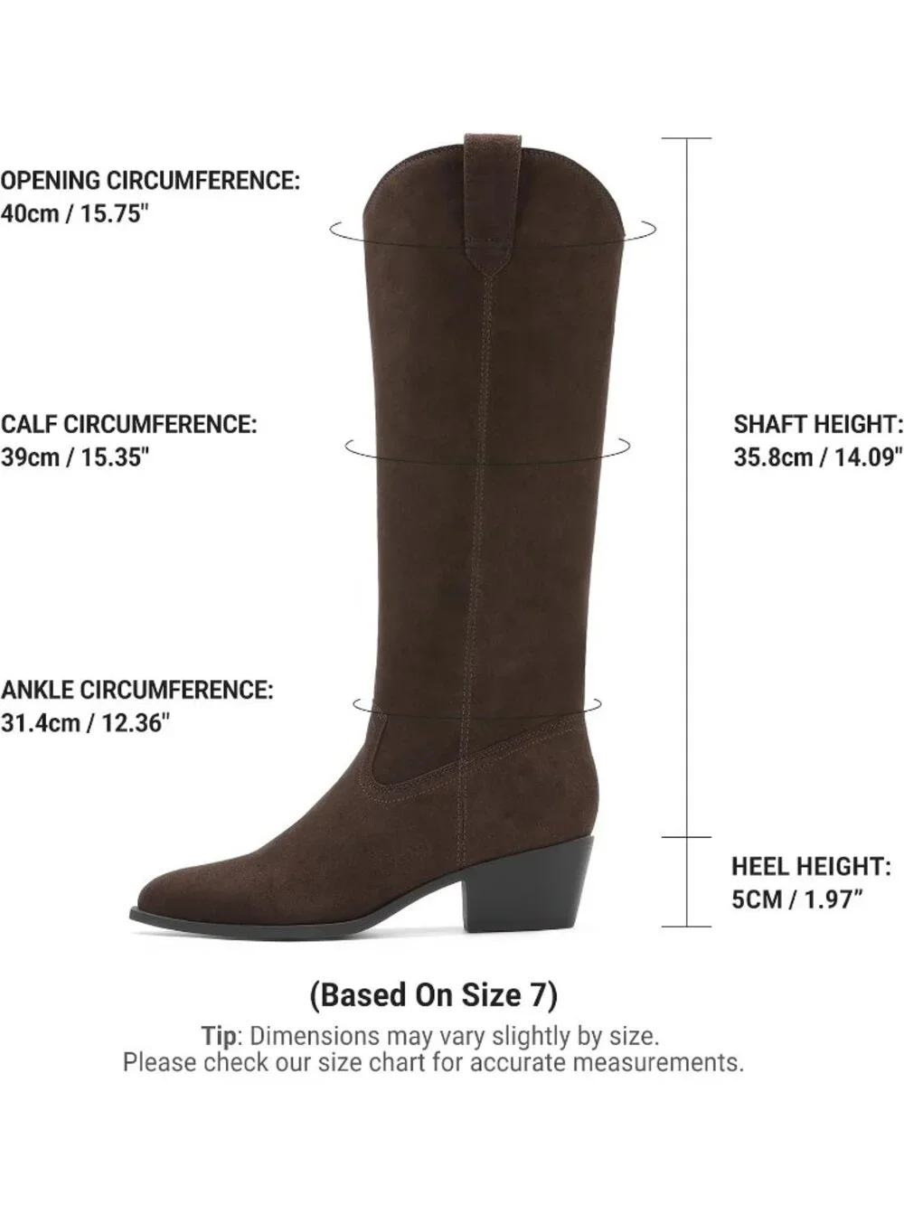 Women's Dark Brown Suede Pointed Toe Retro Western Style Knee High Tall Boots