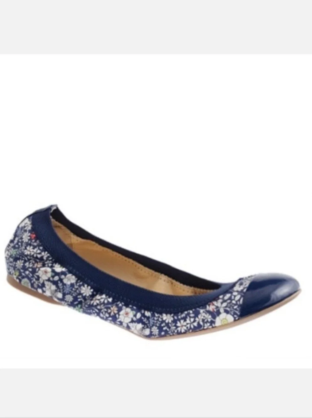 J. Crew Mila Liberty Art Fabrics Navy Floral Patent-Toe Ballet Flat - 8.5