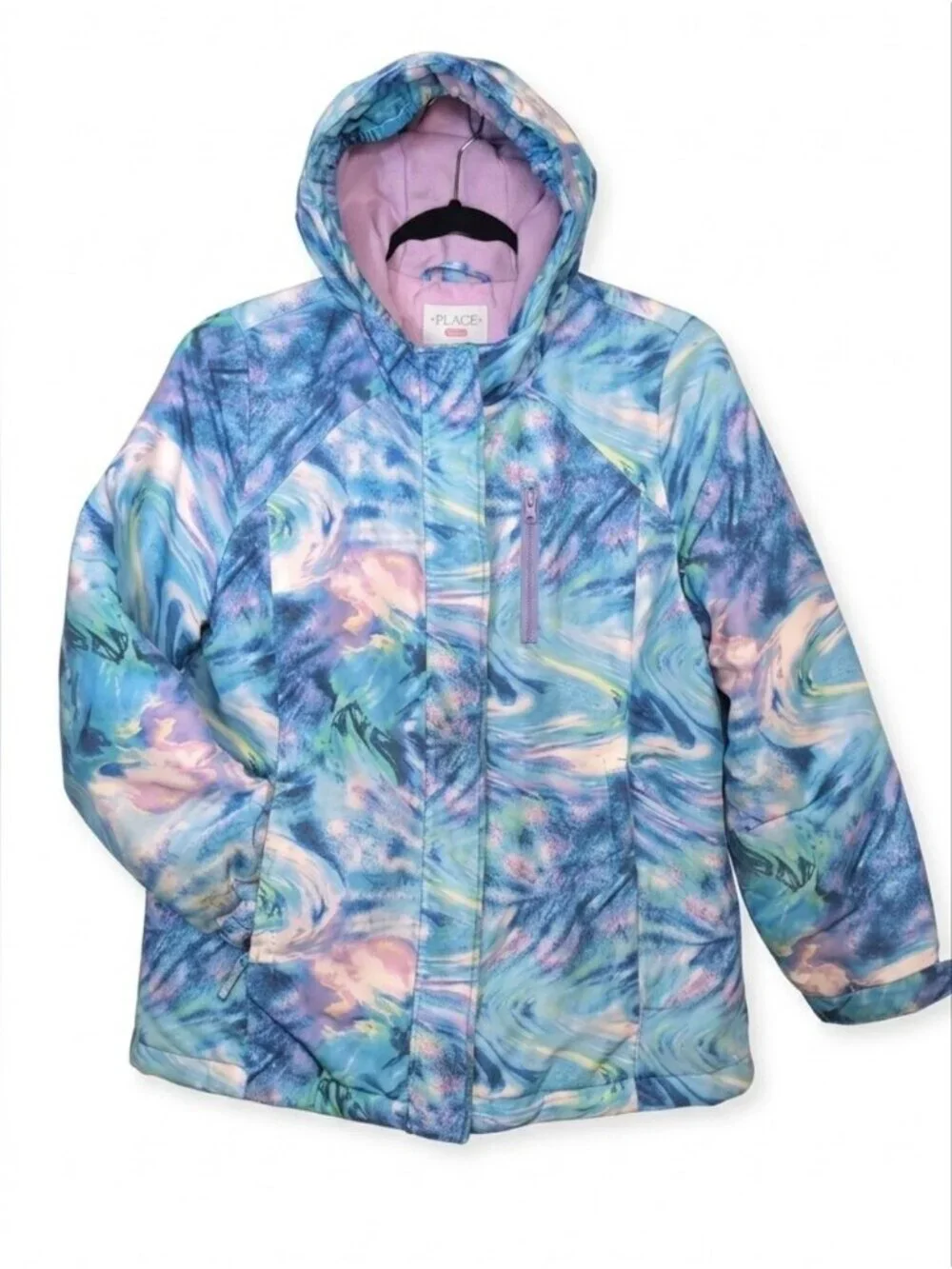 The Childrens Place Girls Winter Jacket Watercolor Swirl Blue Pink Purple XXL 16