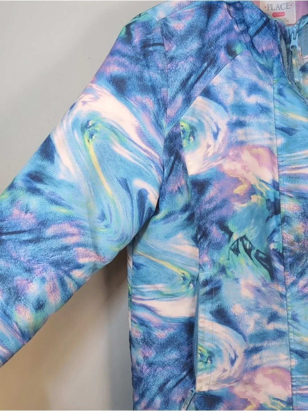 The Childrens Place Girls Winter Jacket Watercolor Swirl Blue Pink Purple XXL 16