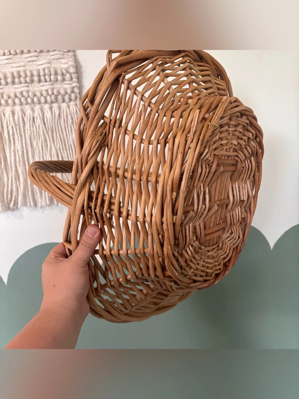 Vintage Woven Basket with Twisted Handle - Brown