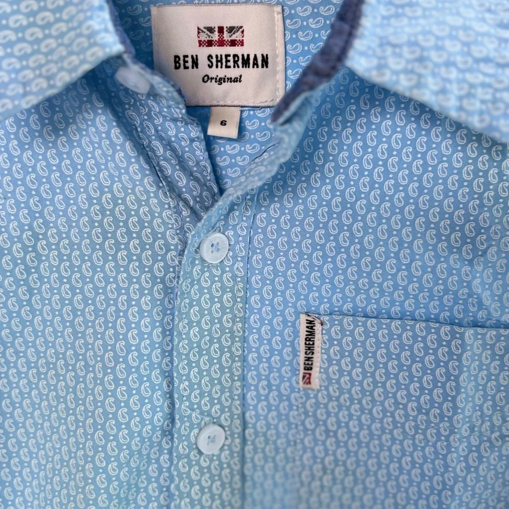 Ben Sherman little boys 6 Light Blue‎ Paisley Button Down Shirt toddler