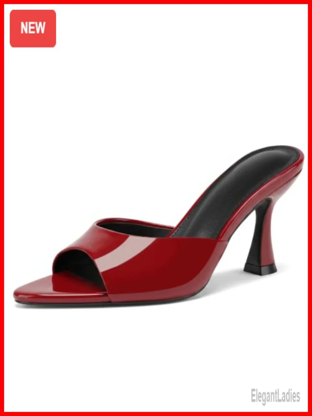 Kitten Heel Mule Sandals Pointed Peep Toe Patent Faux Leather Slip On Dress