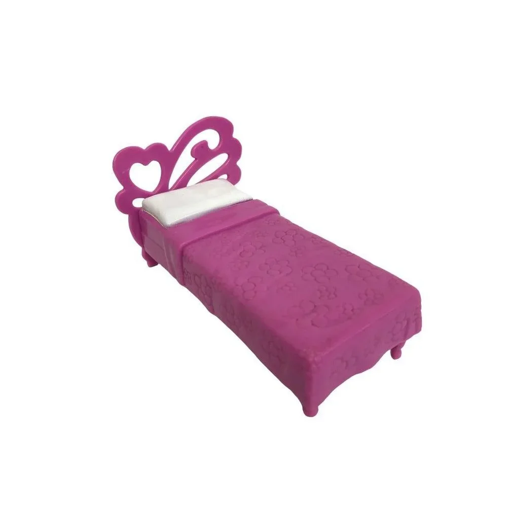 2002 Origin Dollhouse Miniature Plastic Bed Purple Heart Floral 3.5
