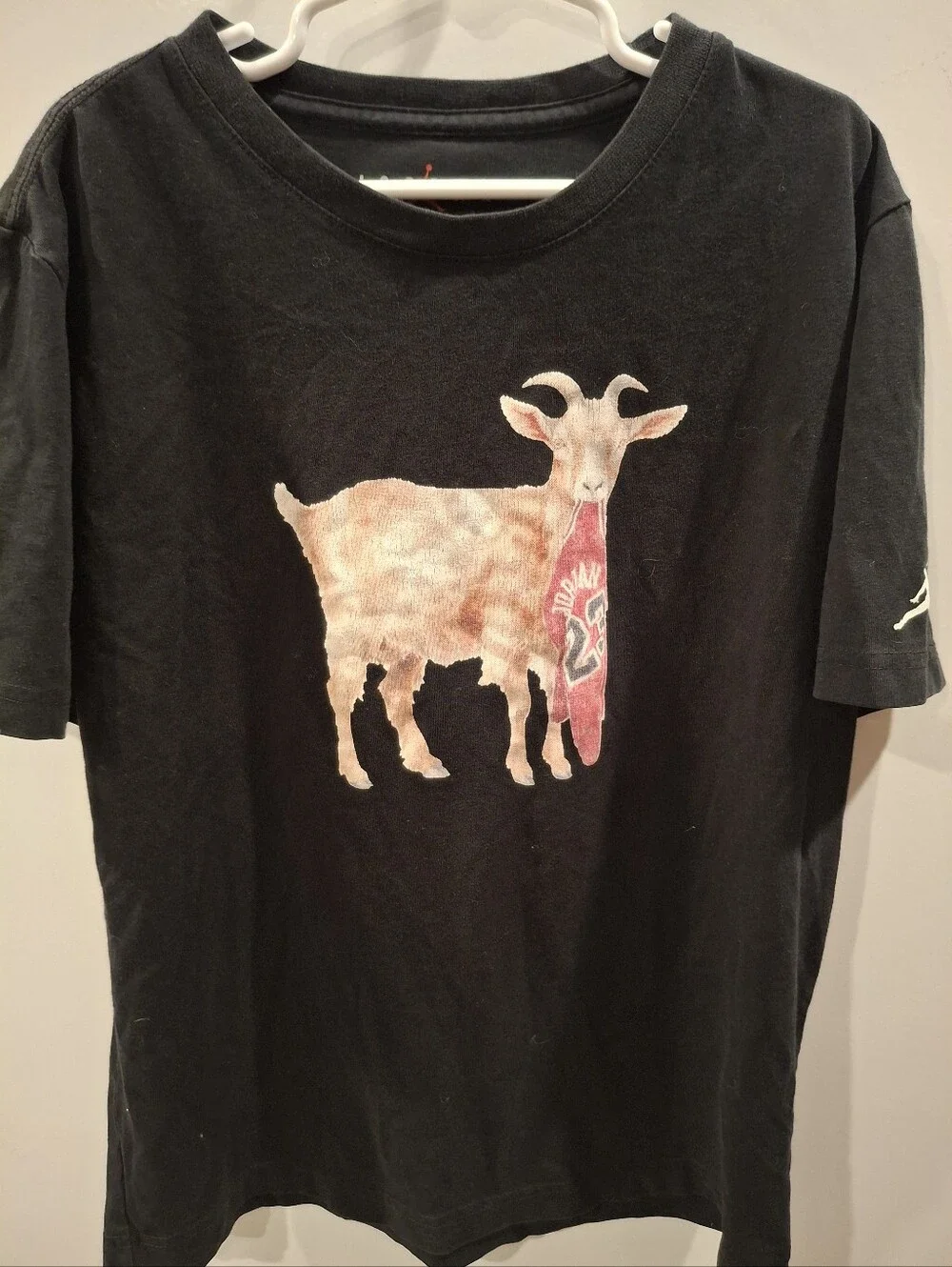 Jordan Black Tee with Goat Graphic and Red Jersey Detail