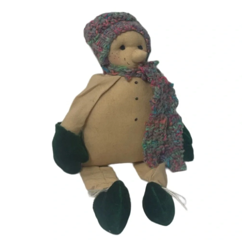 Snowman Whimsical Cheerful Sitter Handmade Doll Christmas Ornament Decoration SM