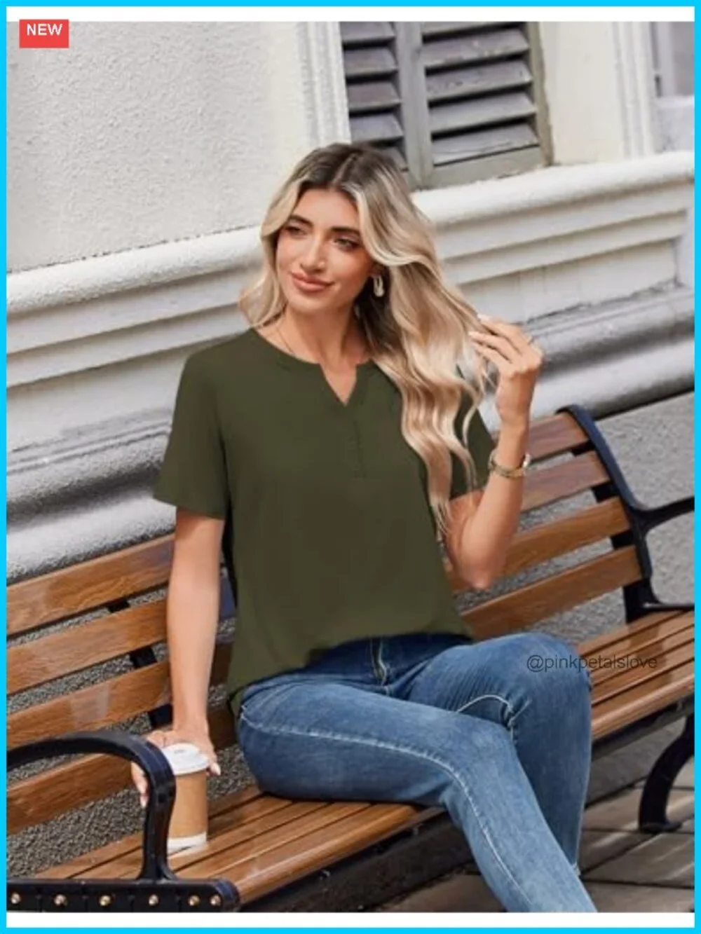 Zeagoo Womens Summer Top V Neck Short Sleeve Henley Blouse Casual